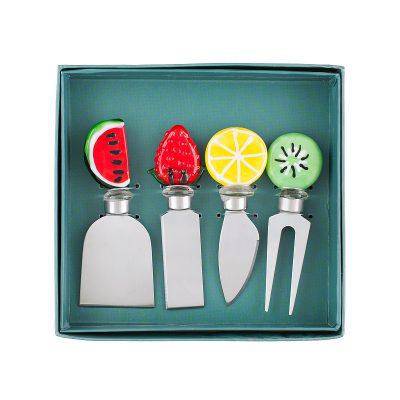 ART GLASS HANDLE: Cheese Service TOOLS Set -- Fruit Theme