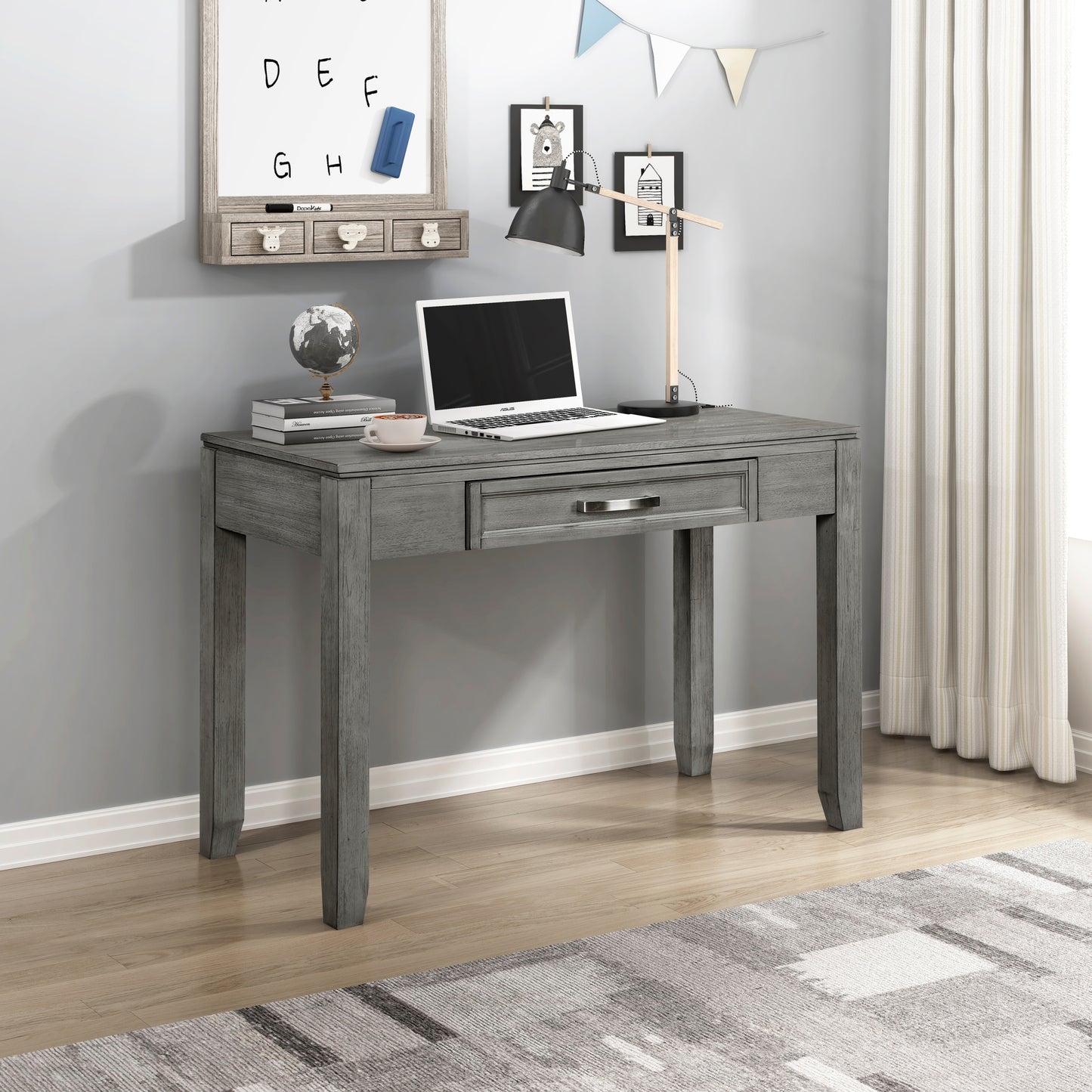 Gray Finish Writing Desk with Drawer Wooden Furniture 1pc