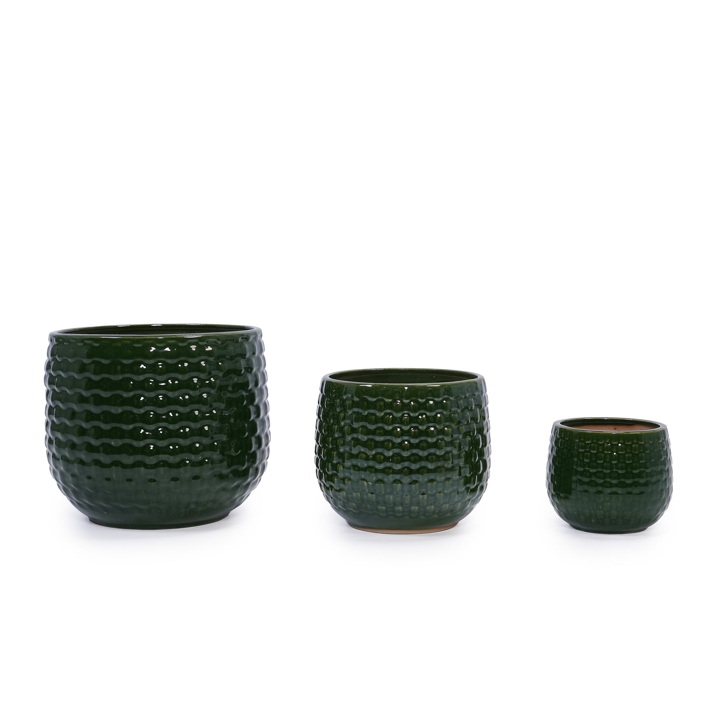 3 Pieces Ceramic Flowerpot, Modern Planter for Patio, Garden or Windowsills - Dark Green