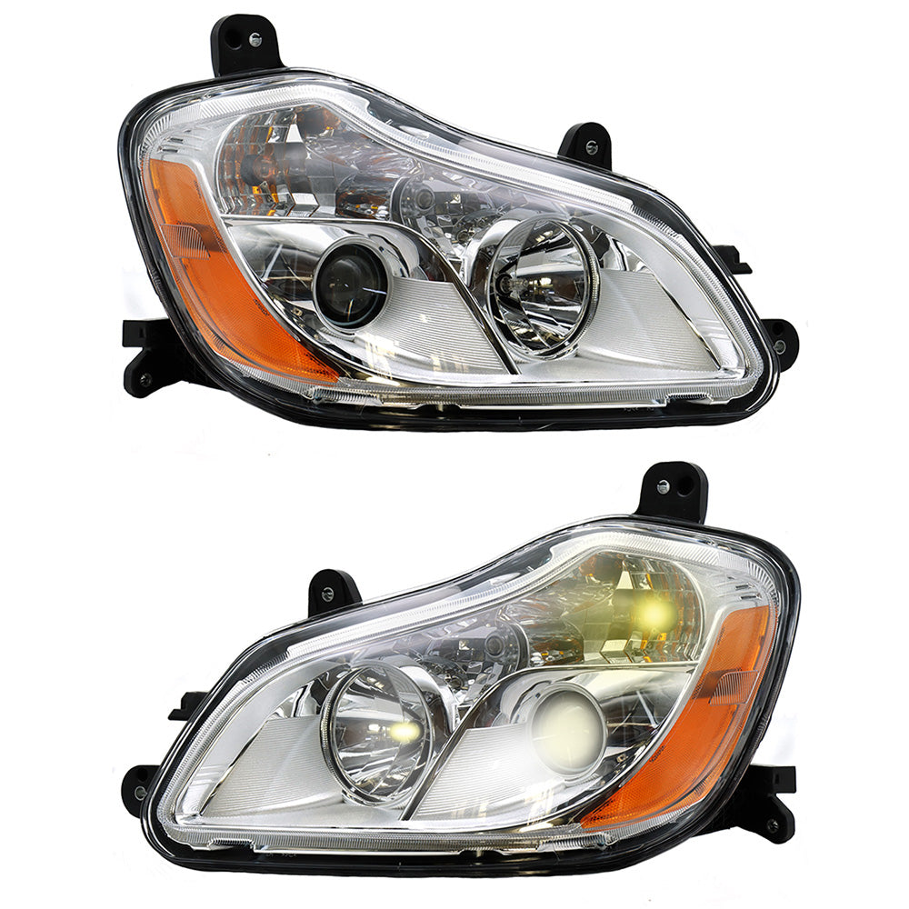 Chrome Headlights Compatible With Kenworth T680 2013-2021 Included Bulbs Pair