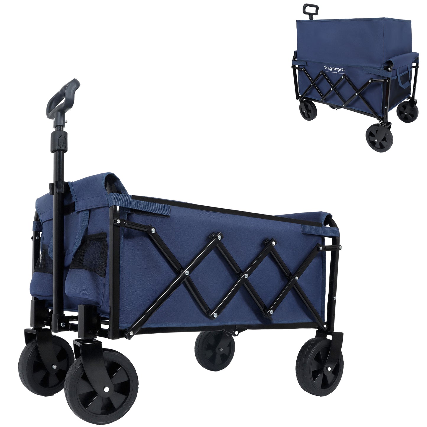 Expandable Dual-Layer Utility Wagon with 100% Extra Space - Grocery Cart for Camping, Shopping, Sports, Gardening, Fishing, Supports 225lbs, Dark Blue