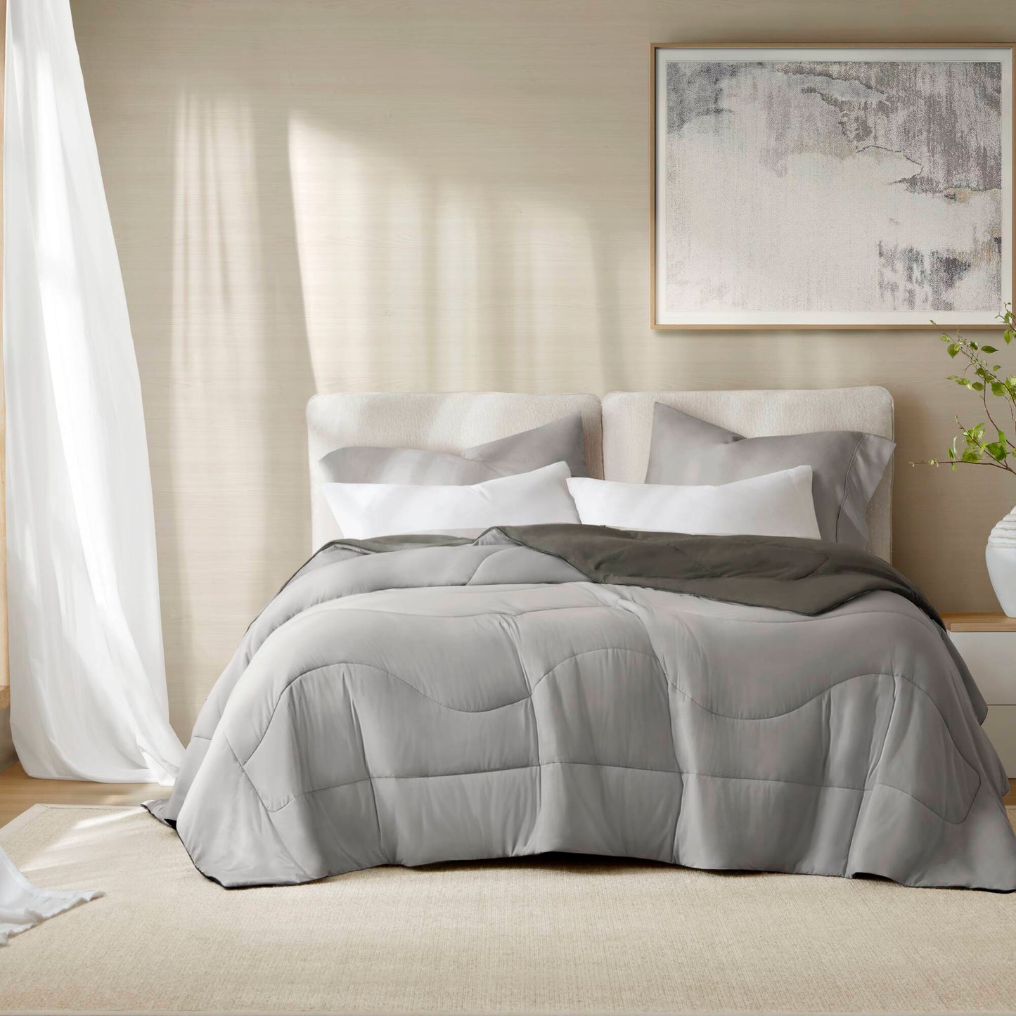 1-Piece Full/Queen Reversible Tencel Comforter Blanket,Gray
