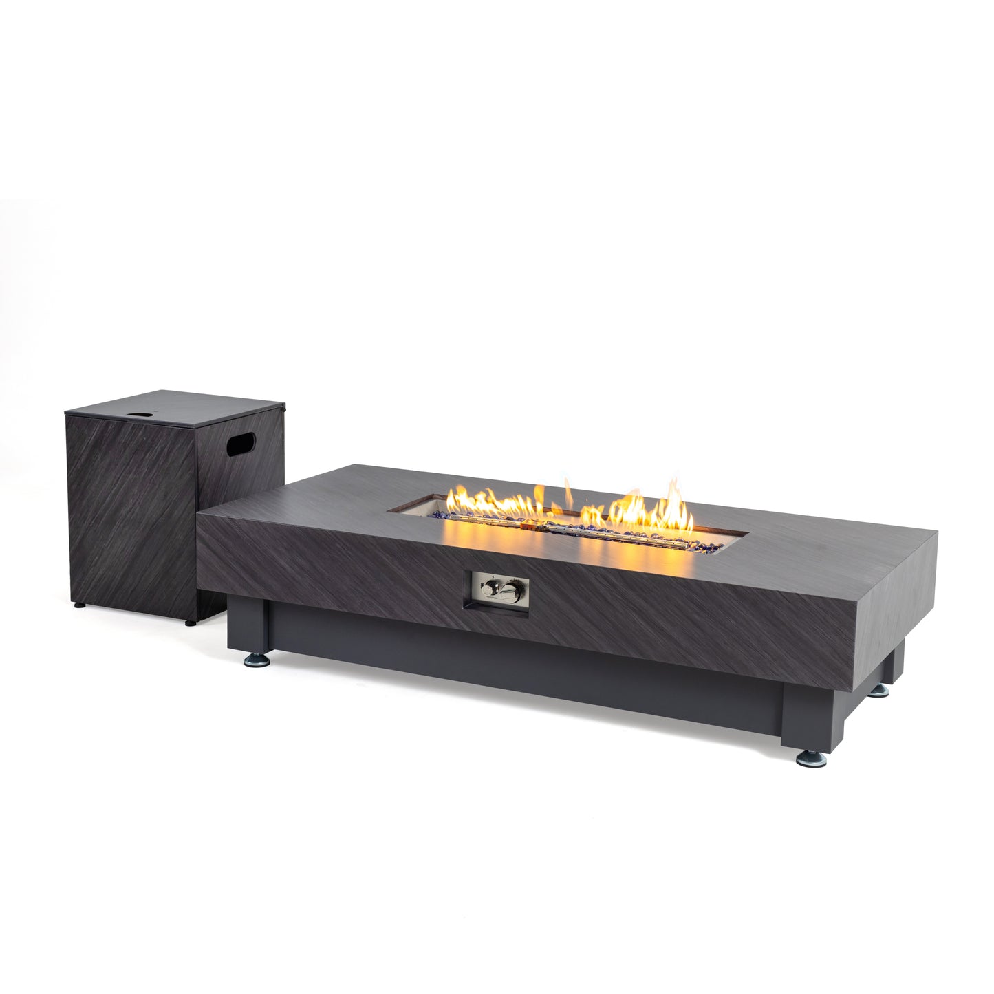 60-INCH FIRE PIT TABLE,Stone Outdoor Gas Fire Pit Table with Rain cover,Rectangular Heater for Patio, Backyard, Deck, Outdoor Modern Patio Fire() Pit
