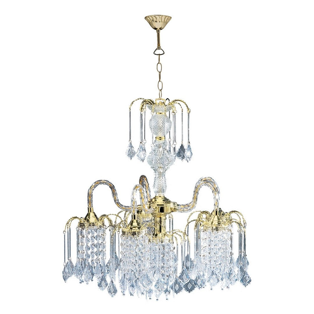 25' Tall Metal Chandelier with Polished Brass Finish and Crystal Accents