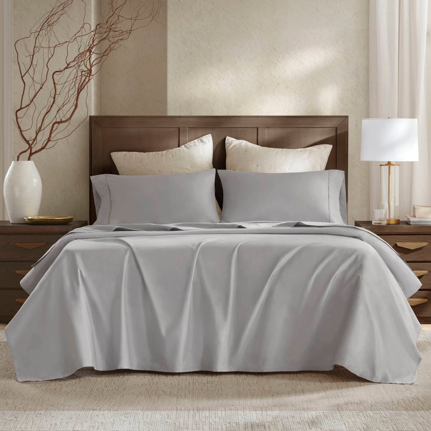 4 Pieces King Sateen Sheet Set,Gray