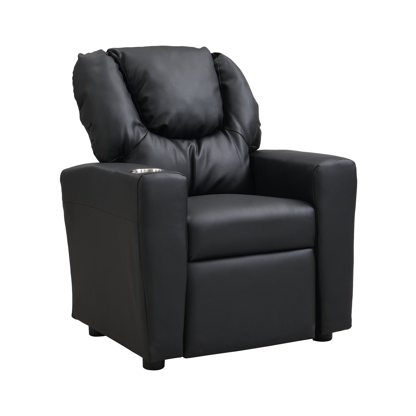 Sally Deluxe Kids Recliner Chair with Cup Holder Black PVC 21.26 x 16.93 x 26.38 inches