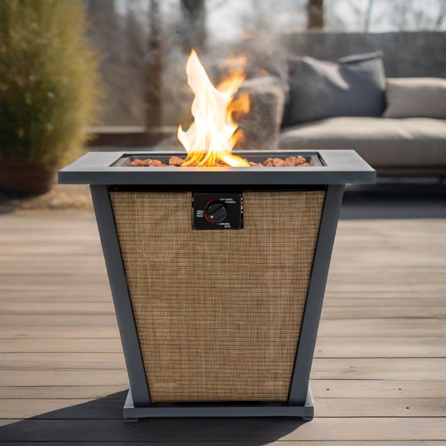 28' Propane Gas Fire Pit Table, 50000 BTU Square Steel Fire Pit for Outside Patio Deck Garden Courtyard -Brown