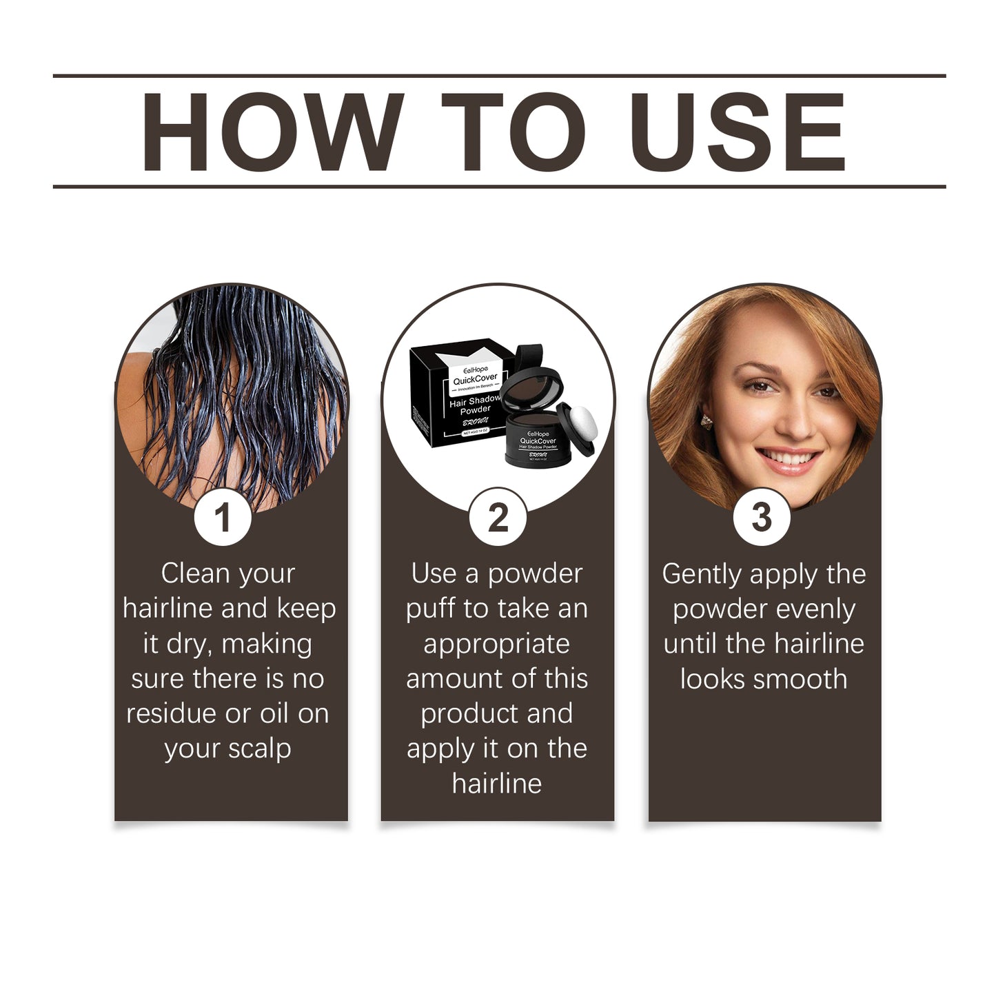 Eelhope Brown Hairline Covered With Touch Powder Brown Hair Loose Cover Roots To Enhance The Overall Makeup