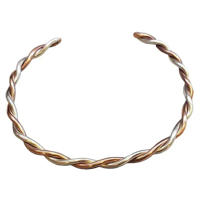 Thick Copper and Sterling Silver Twisted Bangle