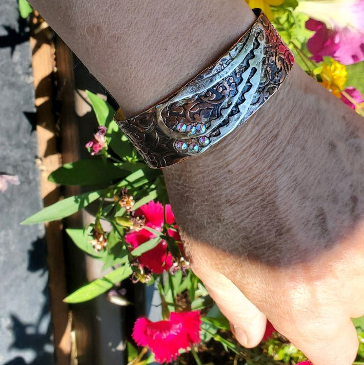 Mixed Metal Angel Wings Frame Cuff