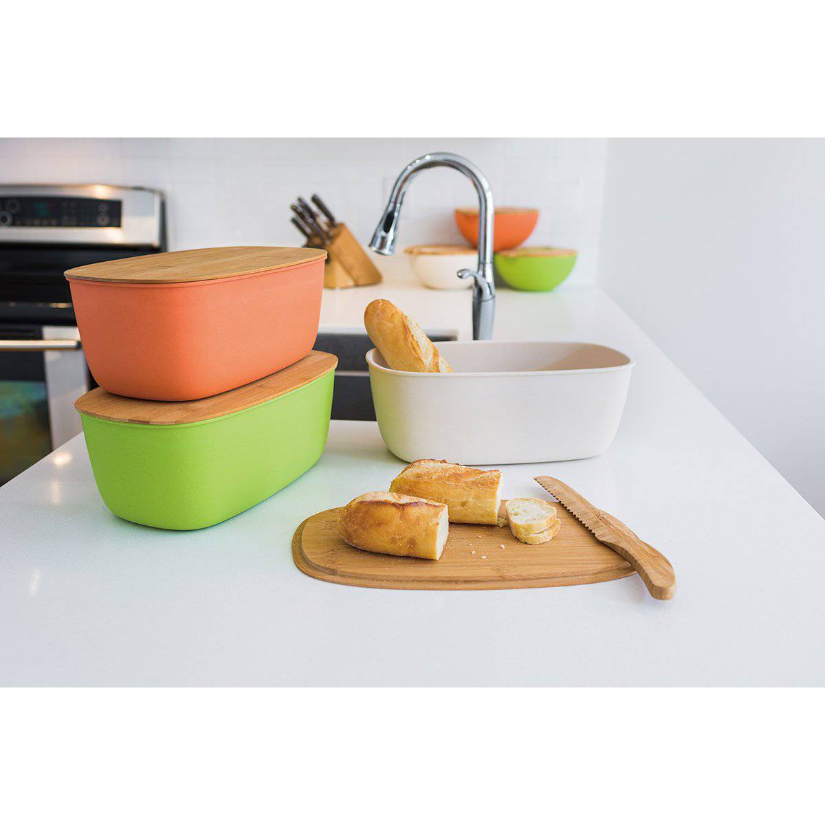 Bamboo Fiber Large Bread Bin With Reversible Lid -White Bin