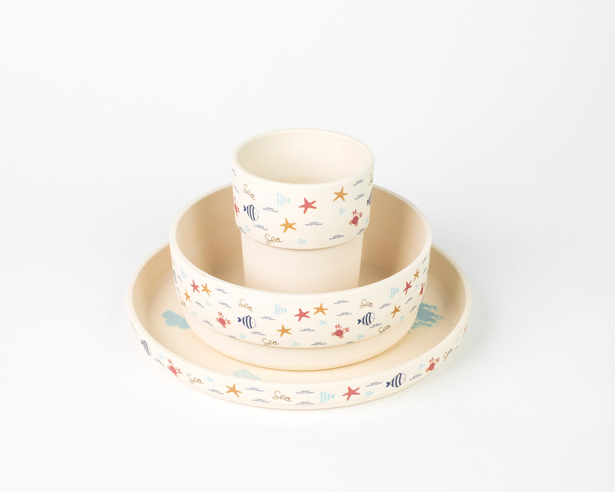 Bear Sailor Cartoon Bamboo Fiber 3pcs Kids Dinner Set