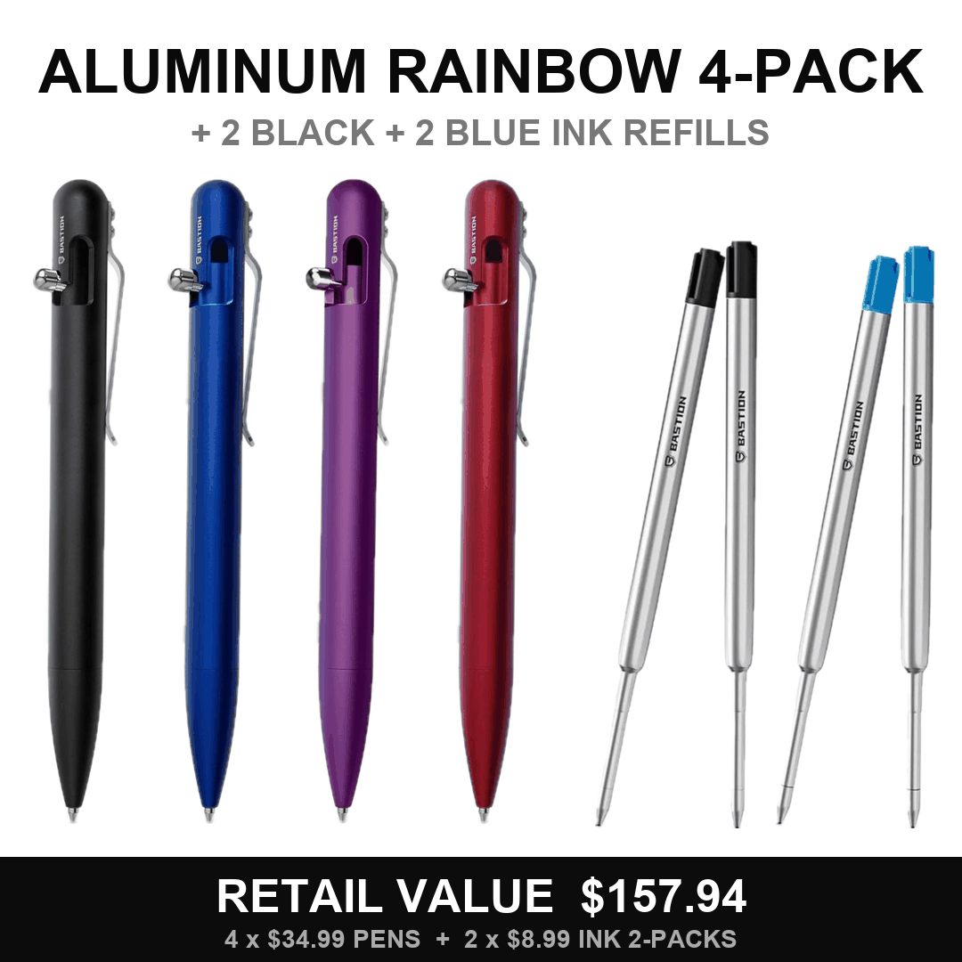 Aluminum Rainbow 4-Pack + Black Oil Ink Refill 6-Pack