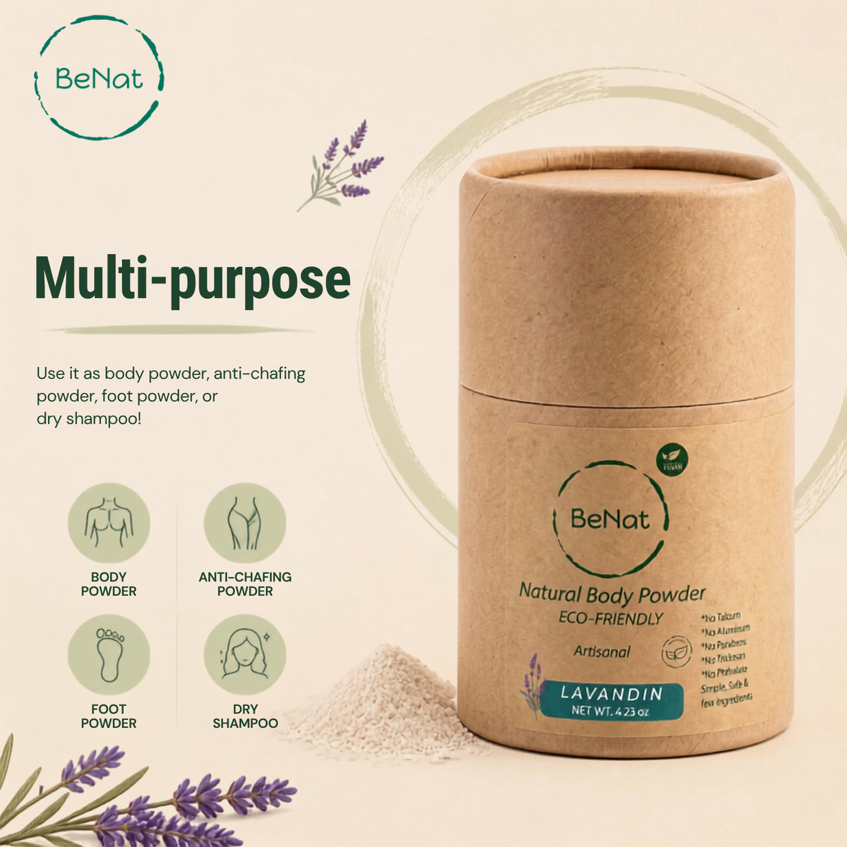 2-Pack Talc-Free Natural Body and Deodorant Powder