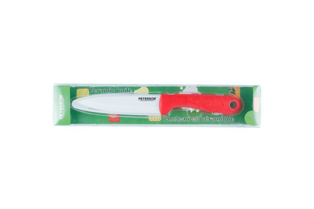 CERAMIC KNIFE: Red Soft Touch Handle; White Ceramic Blade ... 6" Blade