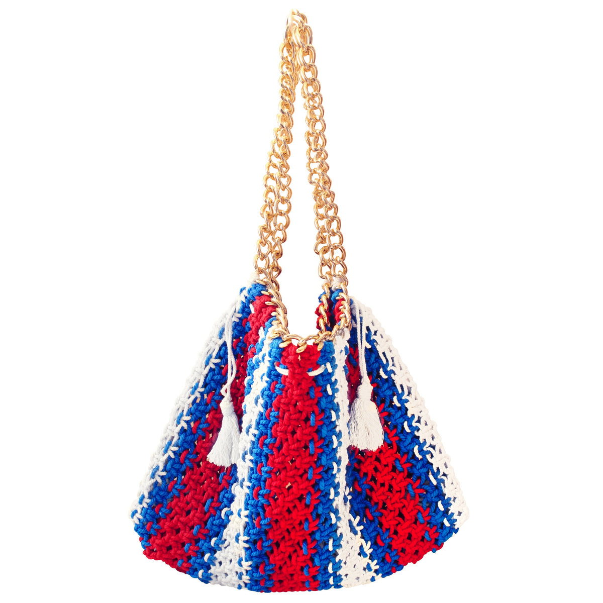 COLETTE Macrame Beach Bag in Red, White & Blue