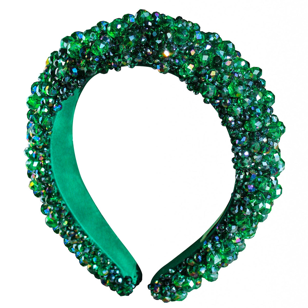 CROWN Glass Crystal Beads Headband in Emerald Green
