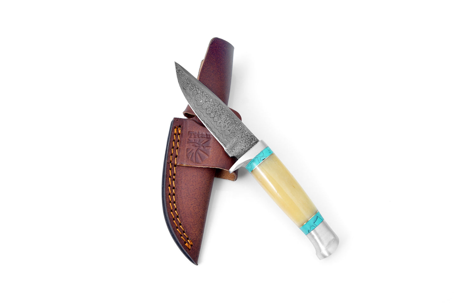 DAMASCUS KNIFE/ TITAN/ CAMP/ HUNTING KNIFE / BONE HANDLE TK-111