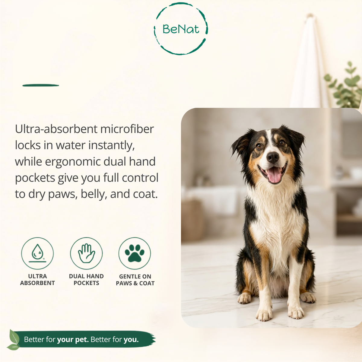 2-Pack Dog Bath Towel Double Drop Pocket Design