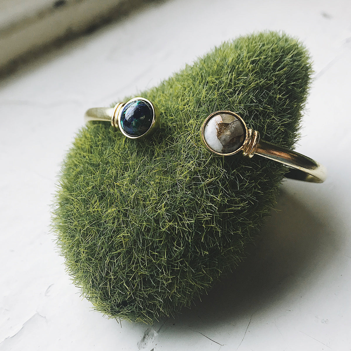 Earth and Moon Cuff Bracelet With Natural Stones