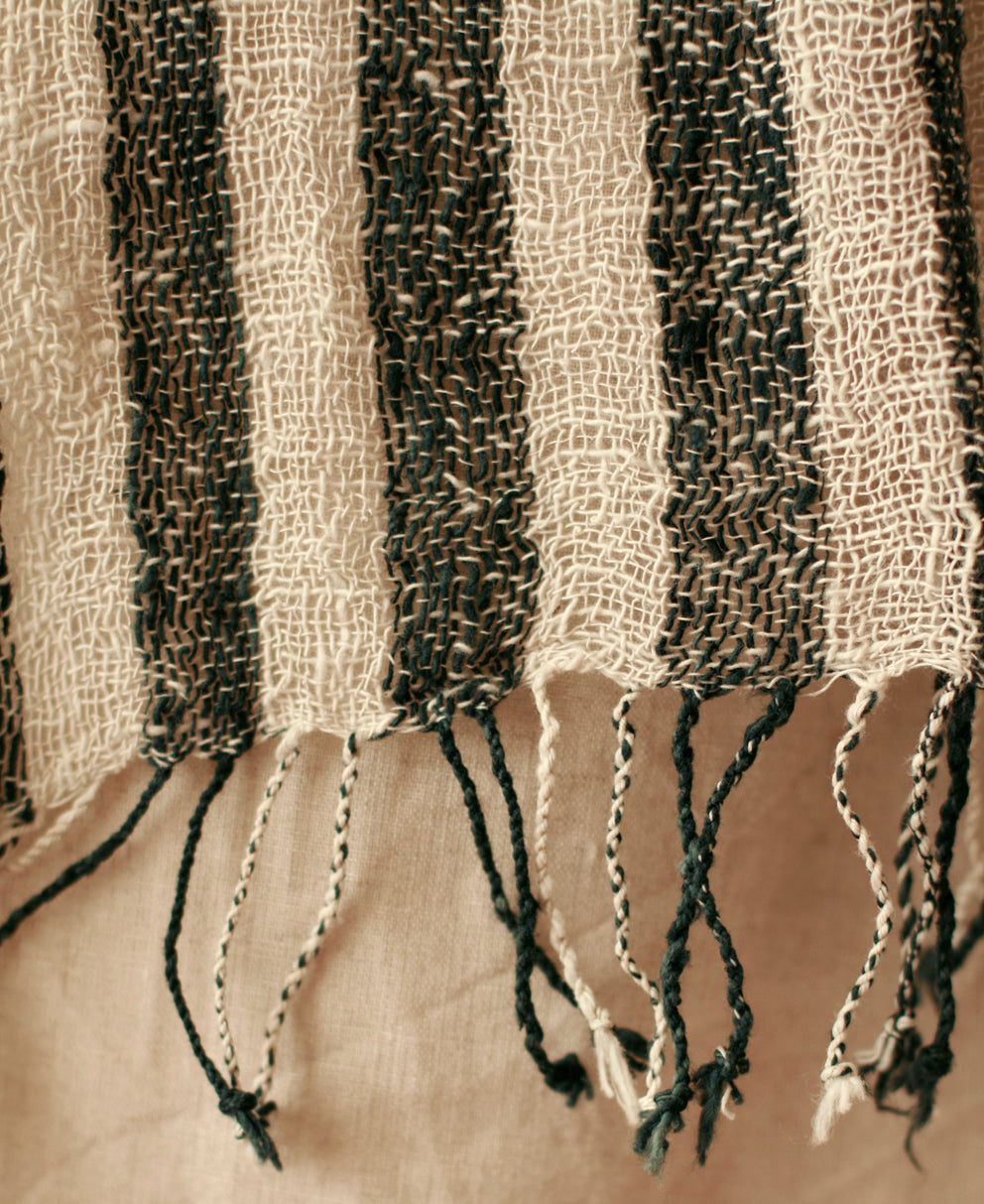 Fatima Hand-Loomed Raw Cotton Scarf, in Black