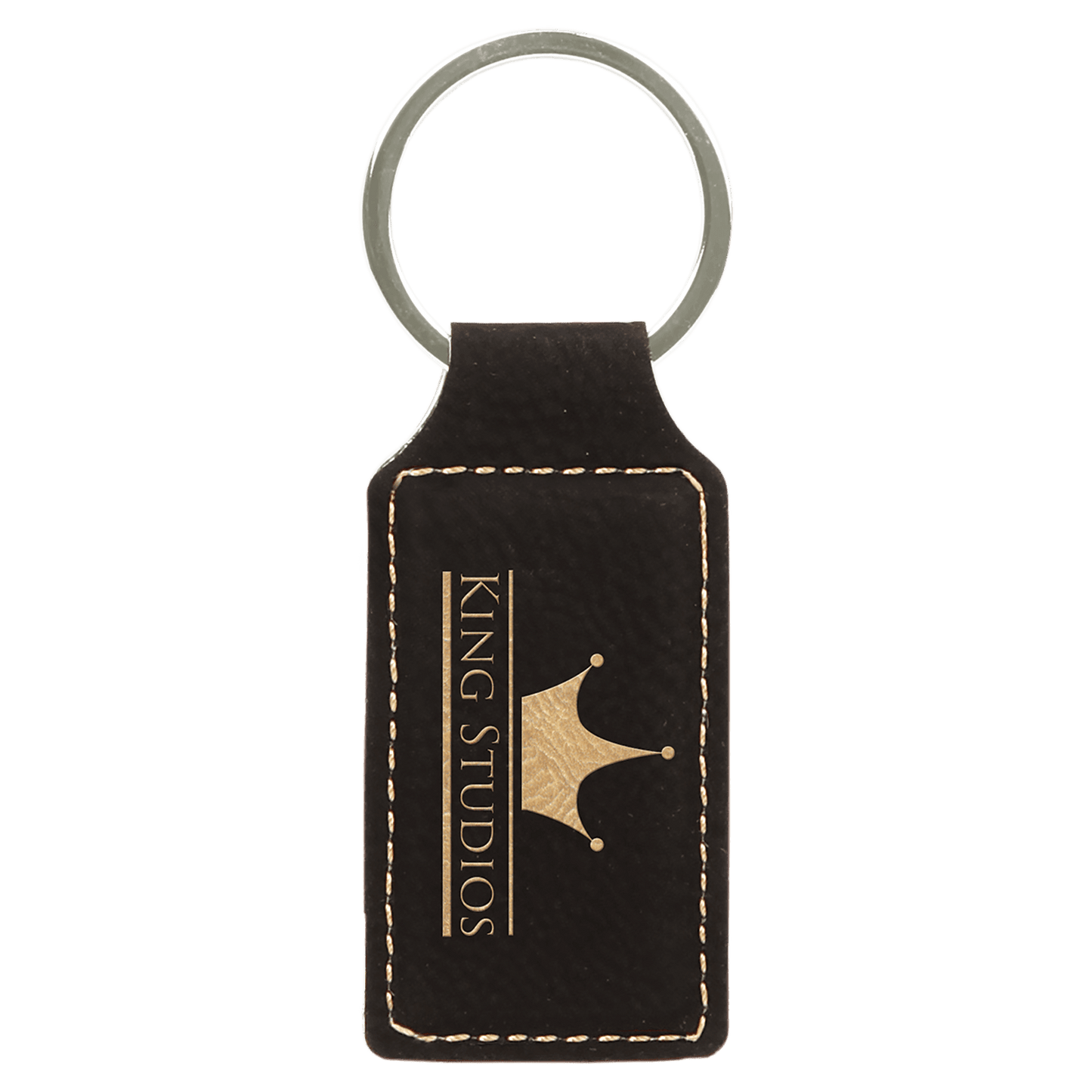 2 3/4" X 1 1/4" Black/Gold Laserable Leatherette Rectangle Keychain