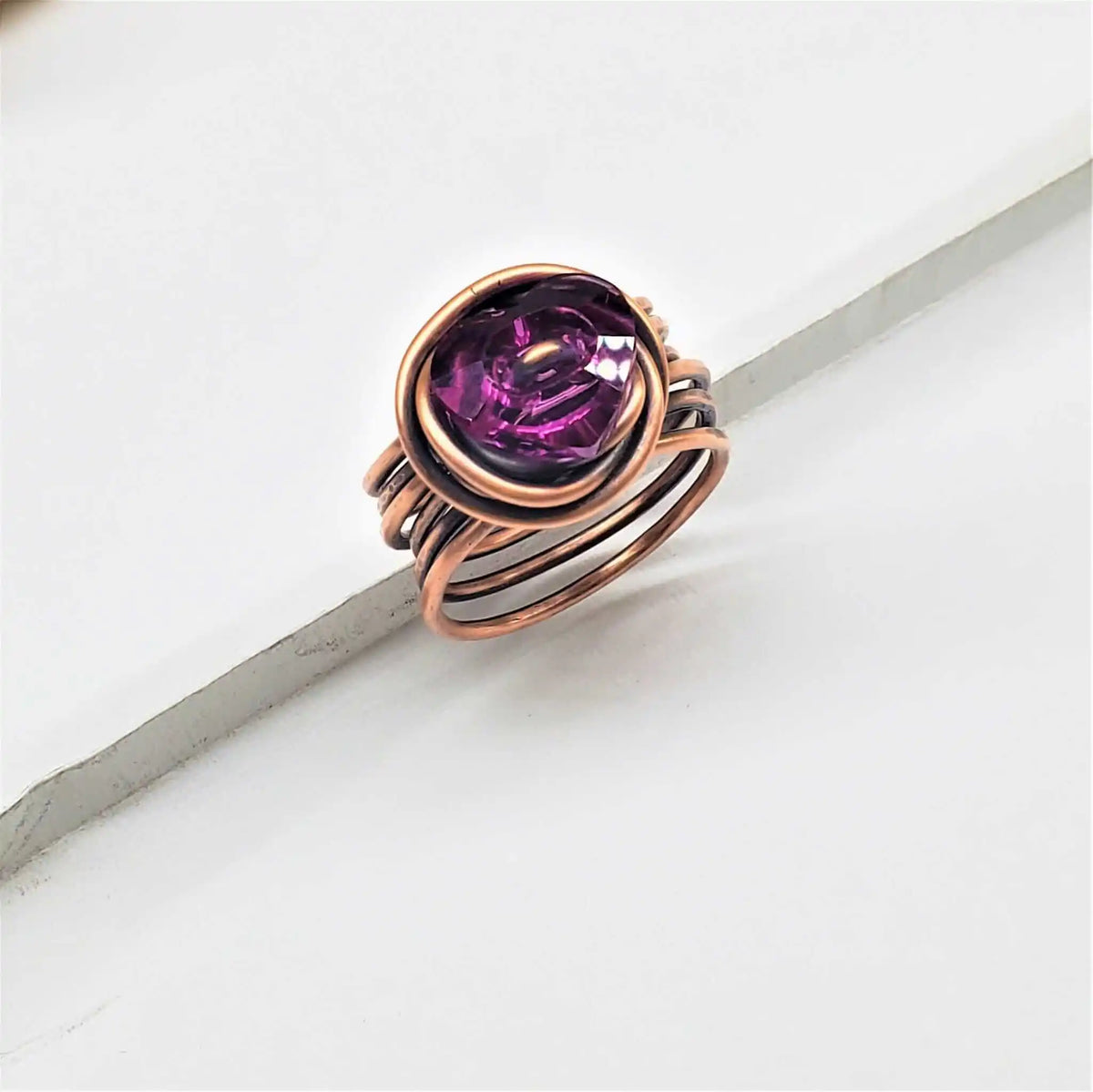 Handmade Copper Wire Wrapped Crystal Heart Glam Ring by Alexa Martha