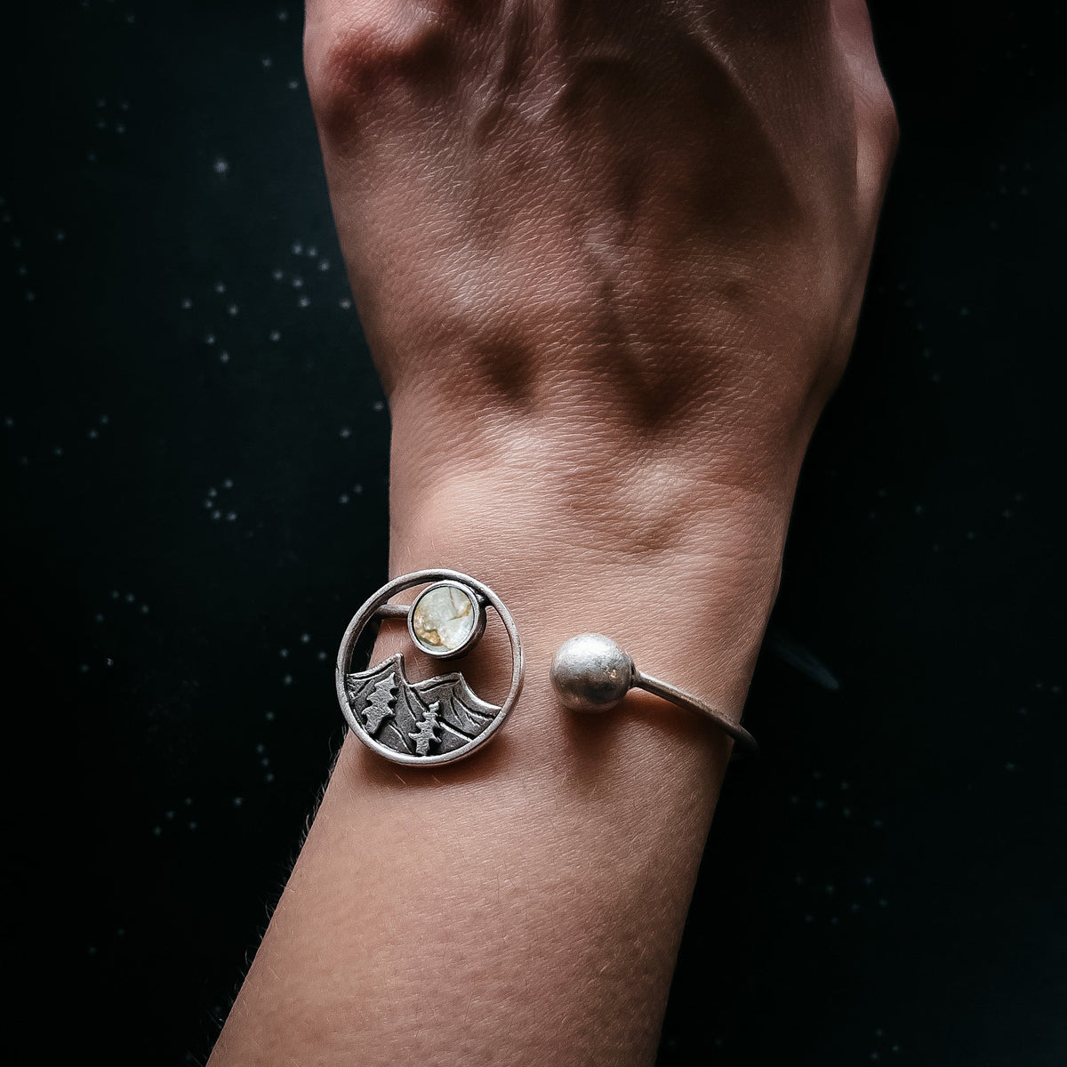 CLEARANCE Landscape Bracelet With Mountains and Copper Calcite Moon