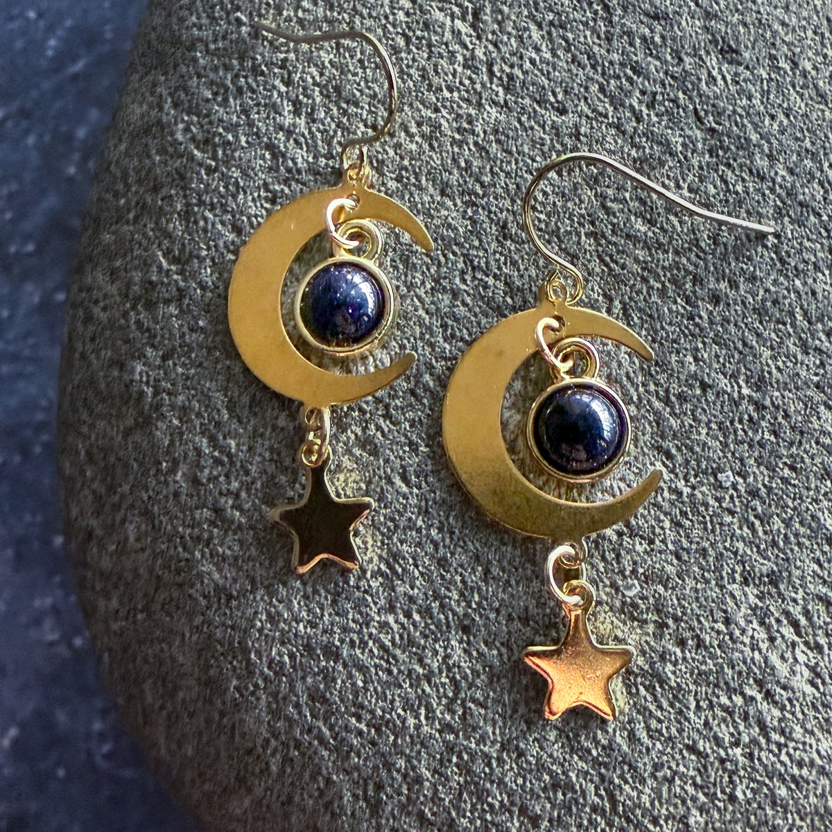 Starlit Crescent Jewelry Set With Blue Sandstone