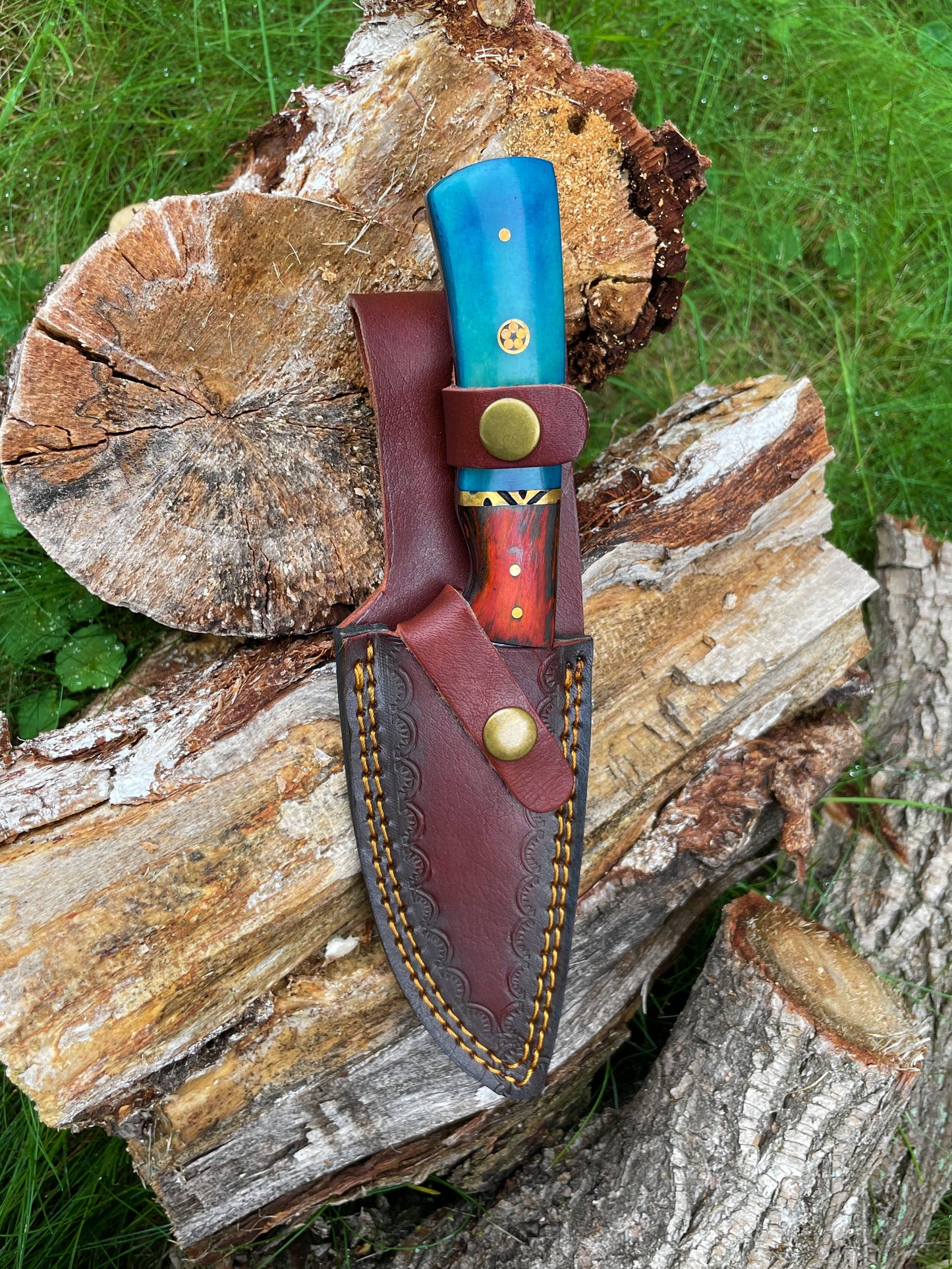 Damascus Knife, Garnet Starlight Hand Forged Knife Hunting Knife by Titan TK-014