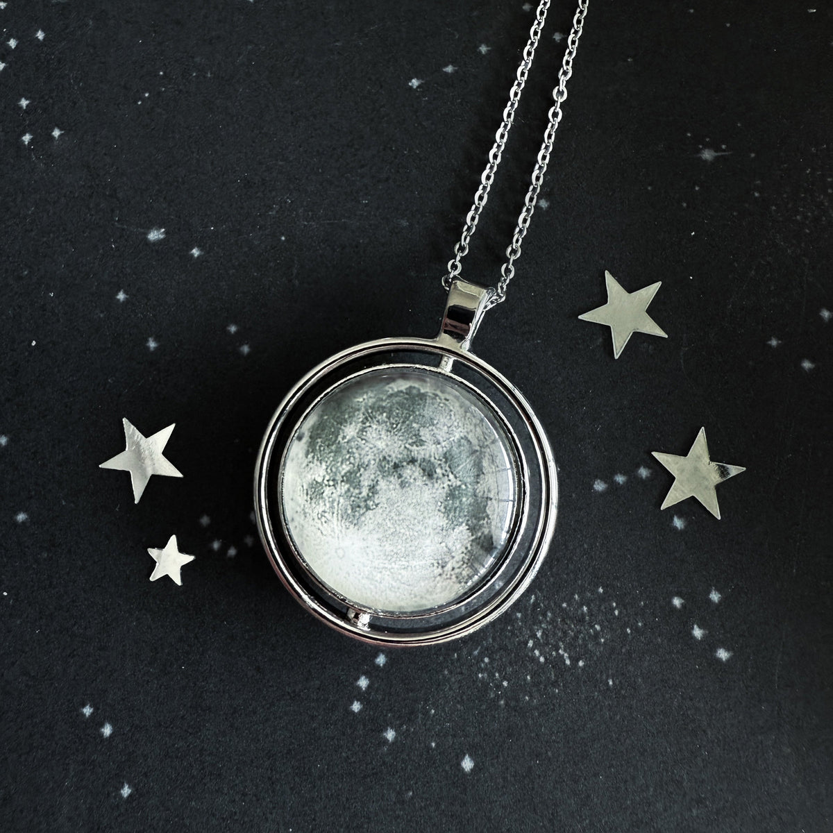 Full Moon Double Sided Fidget Pendant Necklace