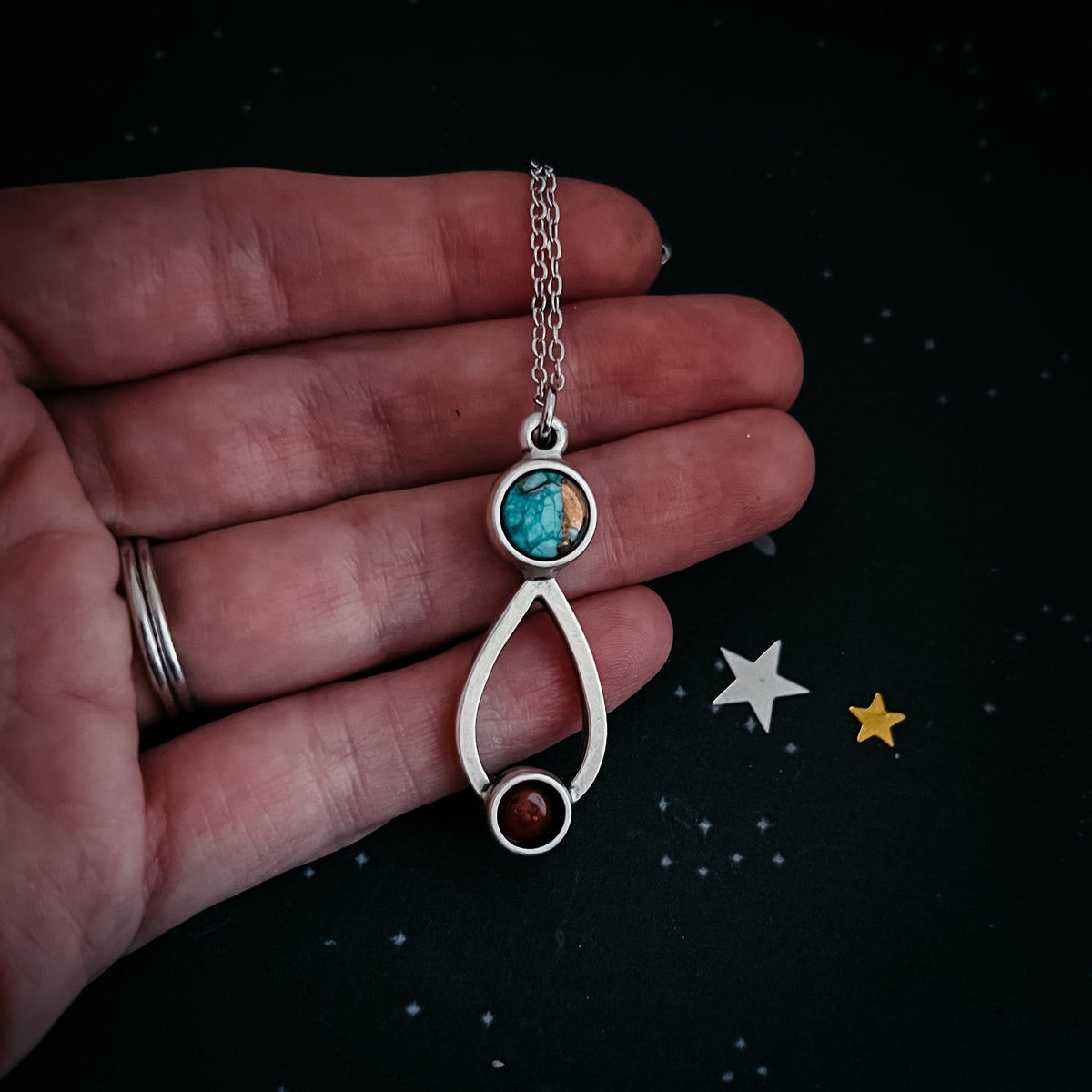 Journey to Mars Necklace - Copper Chrysocolla Earth and Red Jasper Mars
