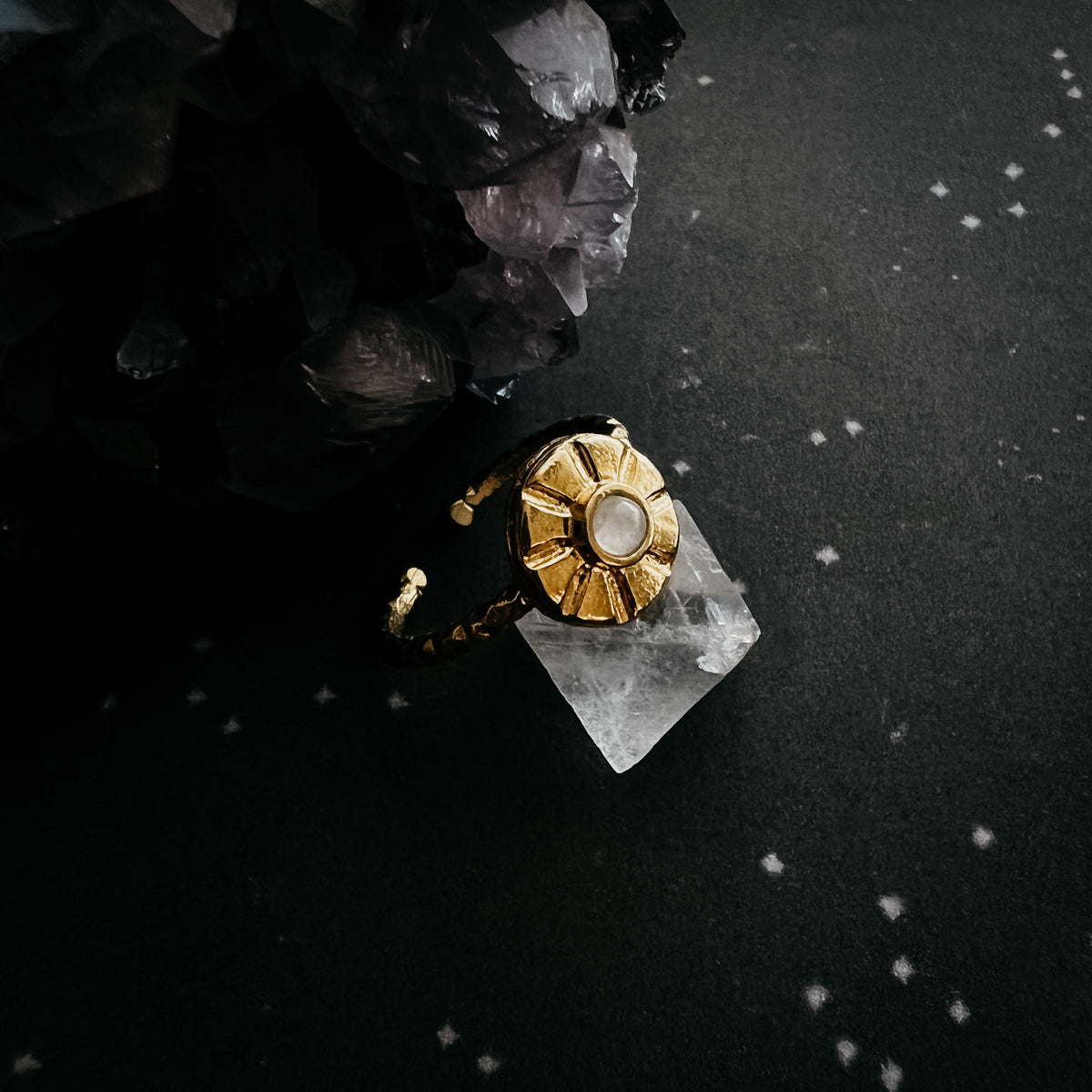 CLEARANCE Little Sun Ring With Rainbow Moonstone