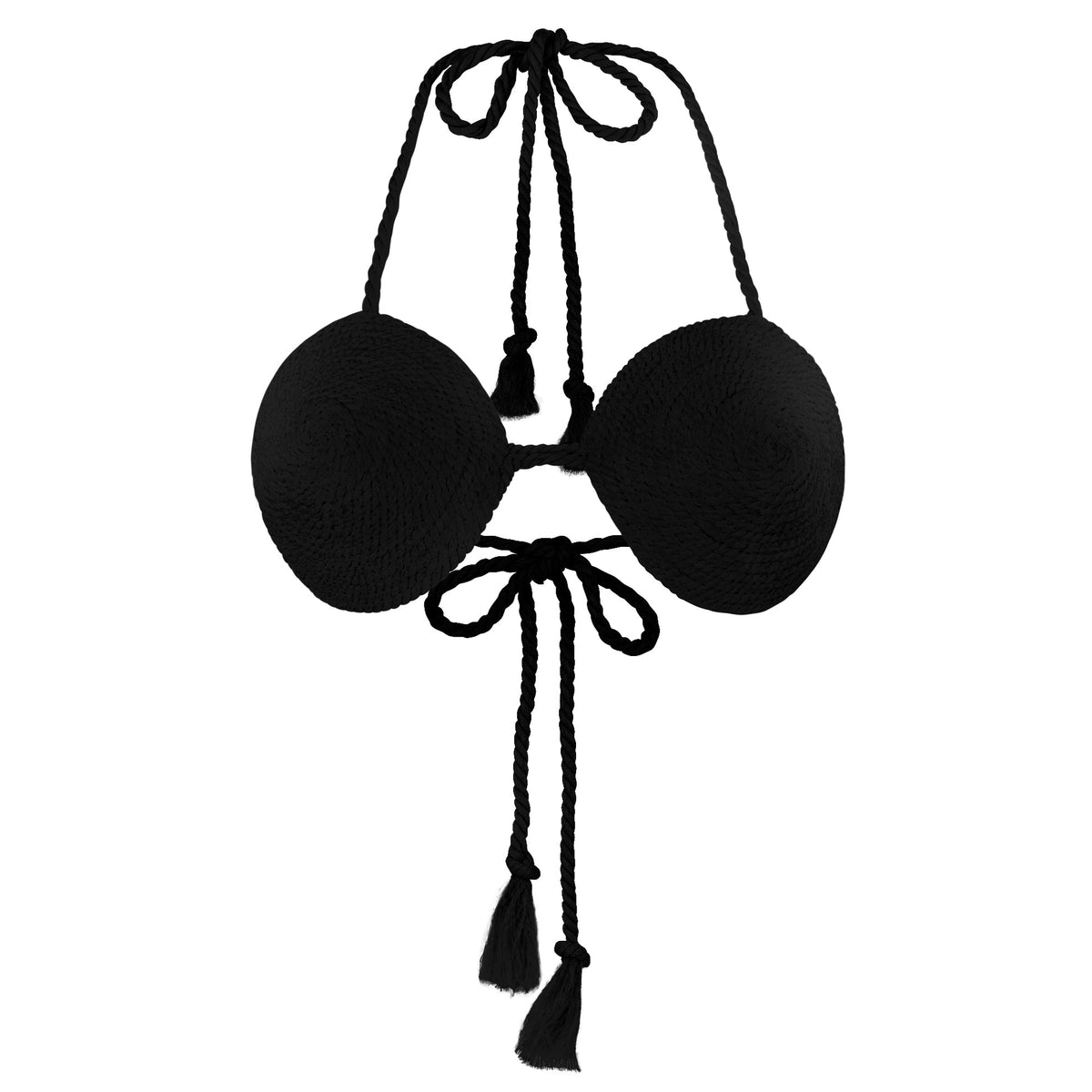The Leia Cotton Rope Bikini Top in Black
