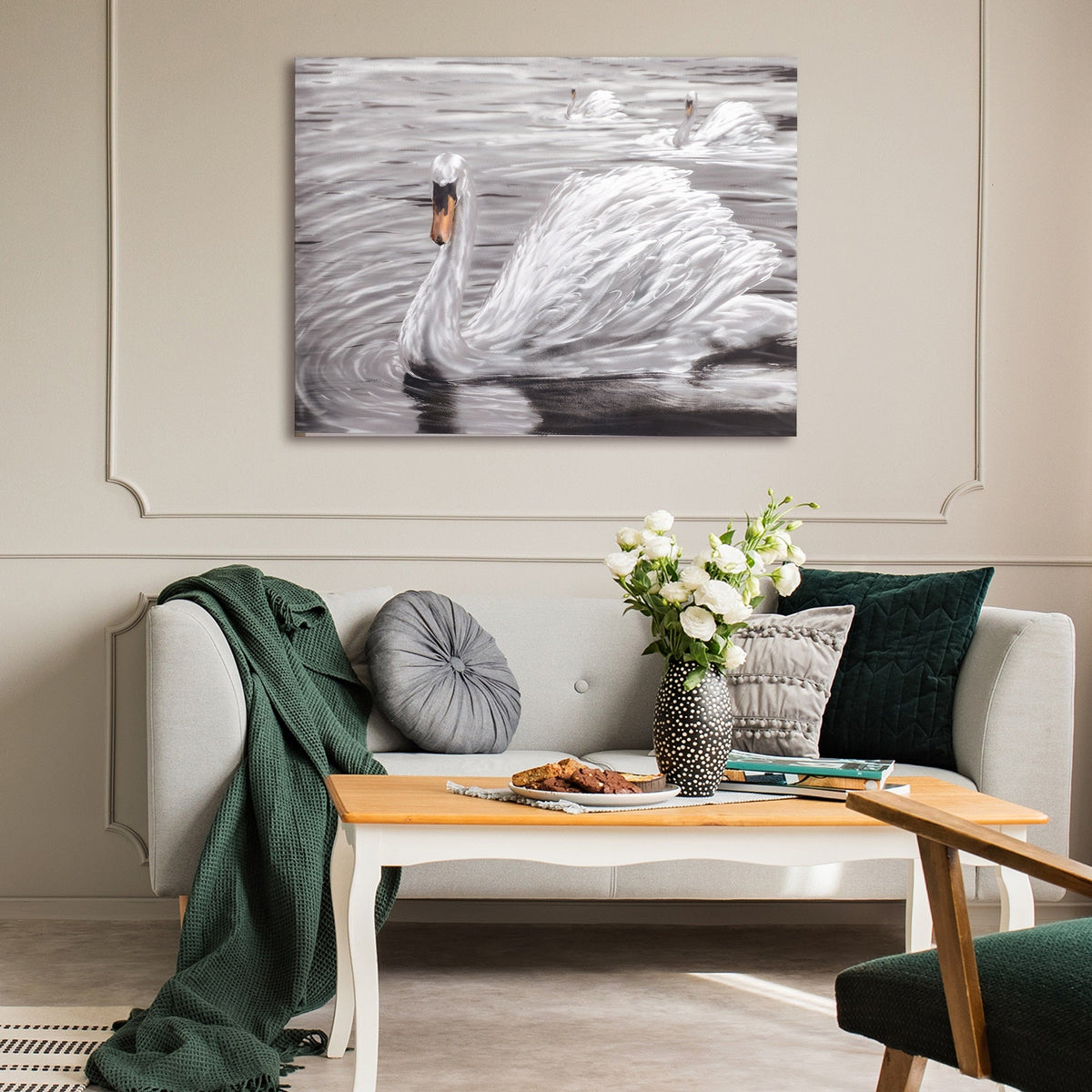 The Snow Feathered Swan Metal Wall Art