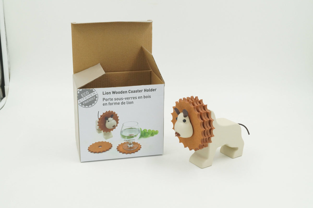 Wooden Coaster Holder Lion