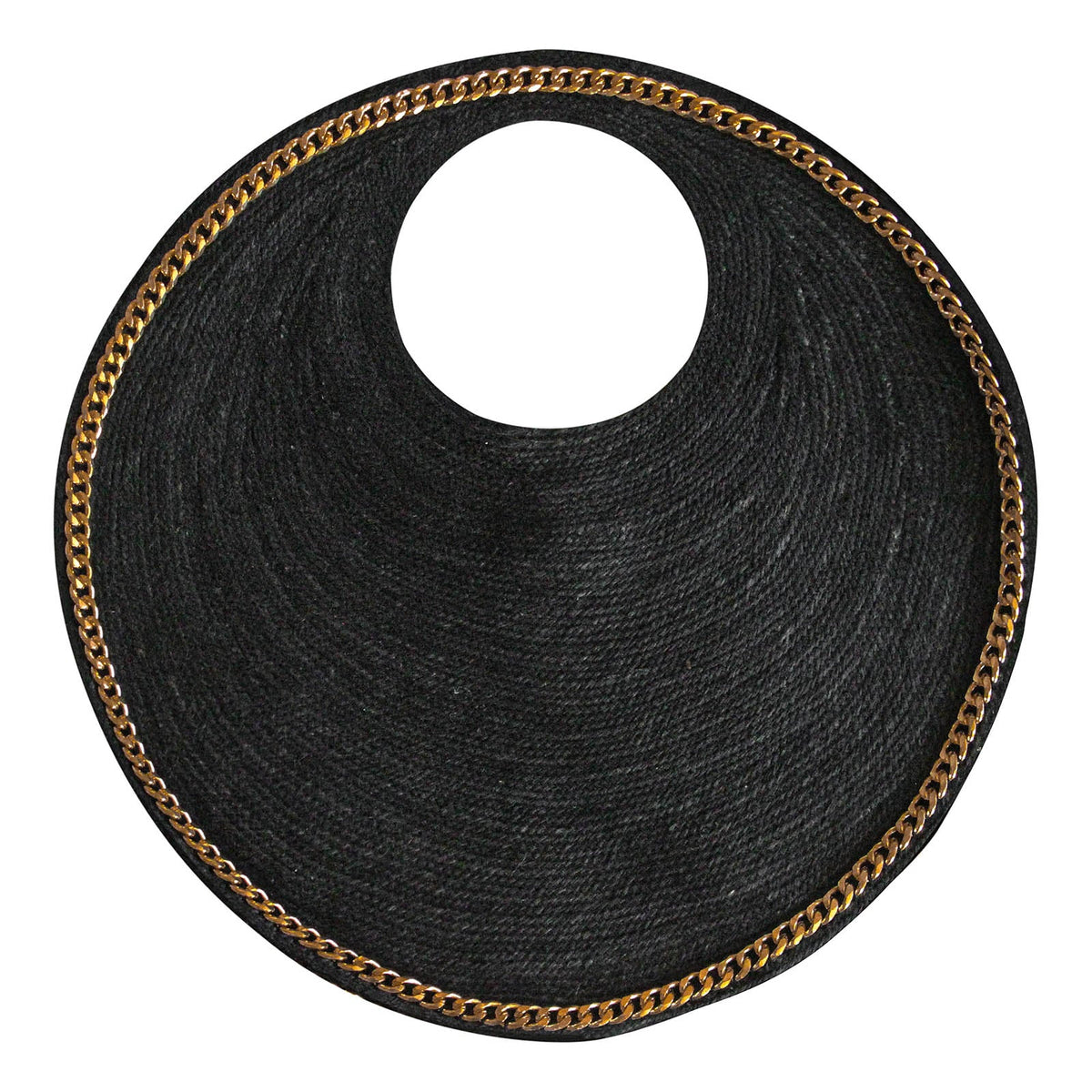 The Solo Fig Large Black Jute Bag With Gold Chain