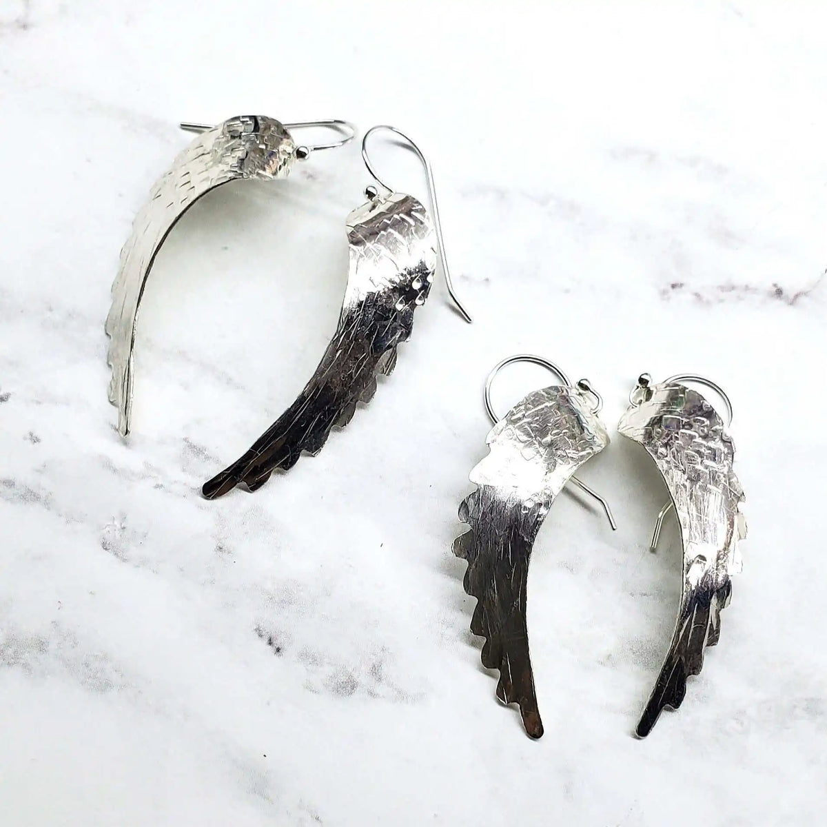 Silver Hammered Sculpted Angel Wing Earrings