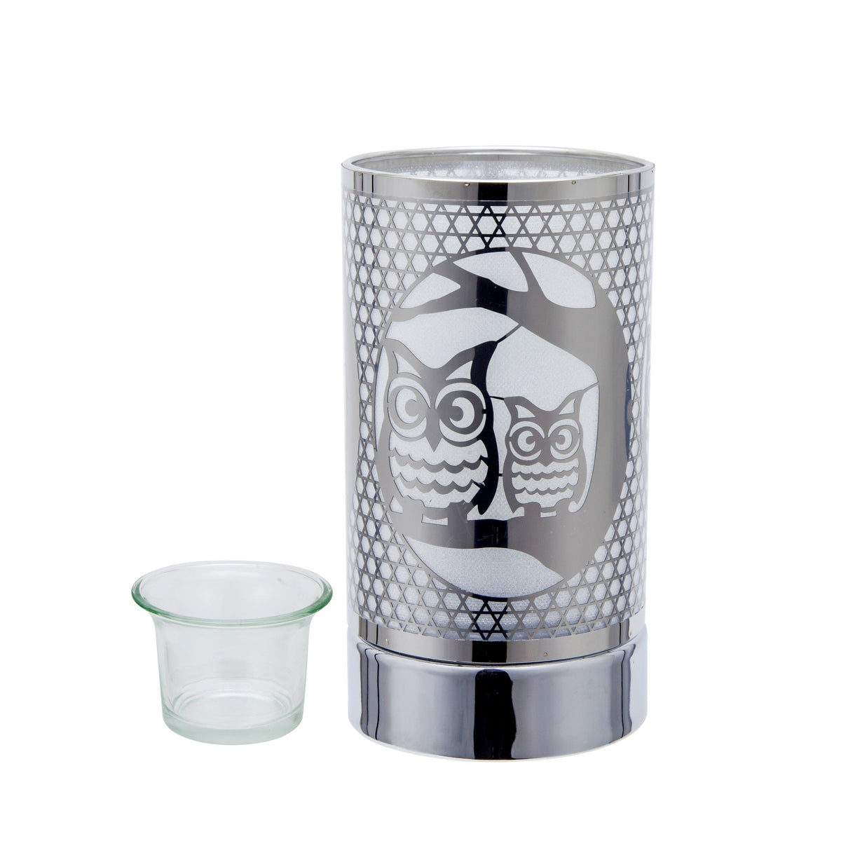 7" Touch Lamp-Fragrance Wax Melts Warmer -Electric Candle Essential Oil Burner-Metal Table Decor - Silver Loving Owls