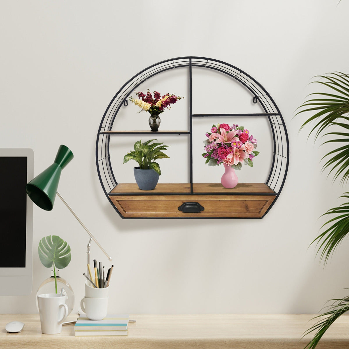 Wall Rack - Rustic Iron Wall Shelf With Drawer