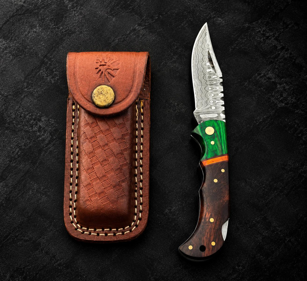 Emerald Crest Damascus Folding Knife TKT-41
