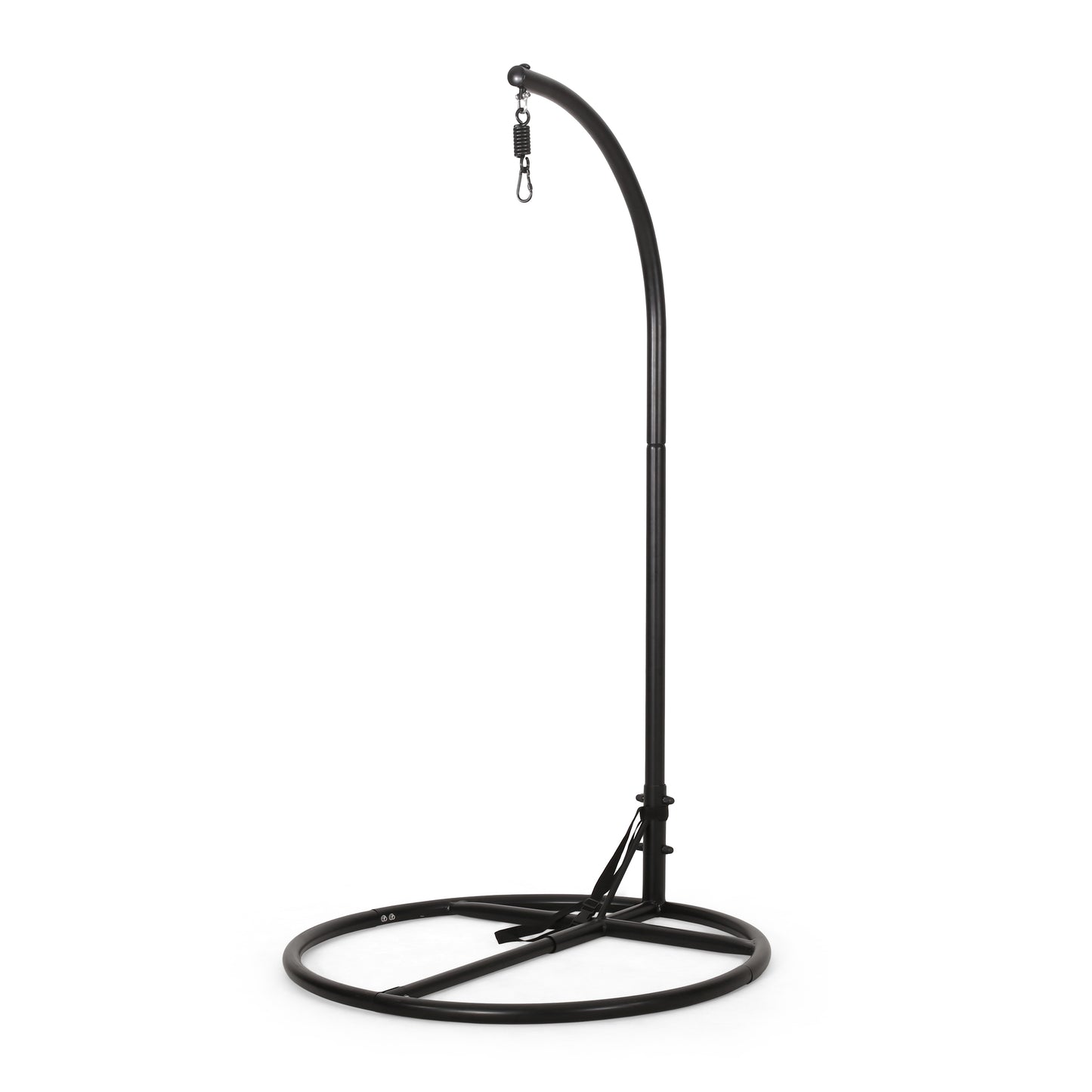 Durable Hanging Chair Bottom Stand with Safety Belt in Black Iron, 44 x 44 x 80 Inches