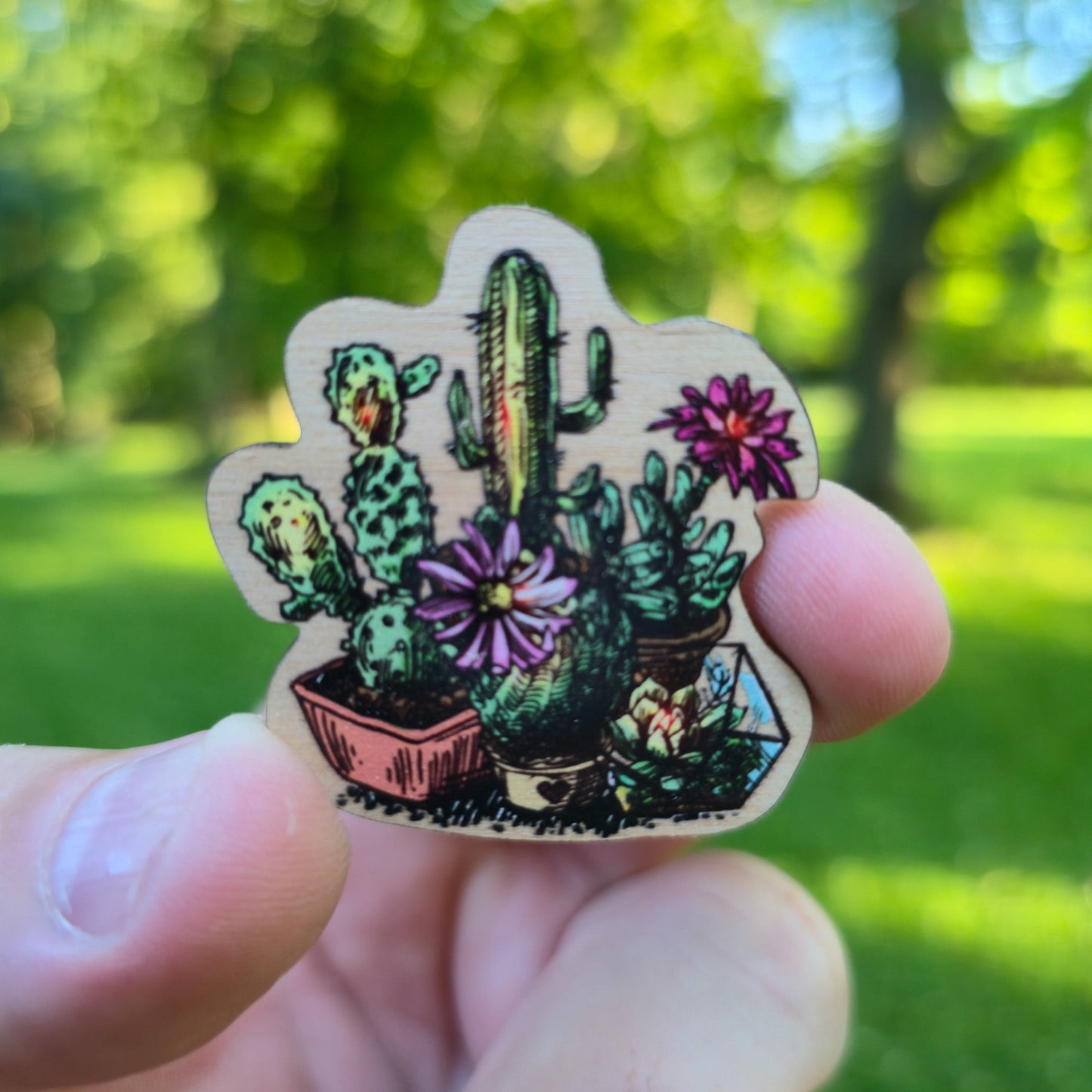 Cactus Garden Wood Magnet