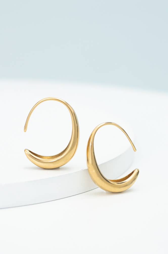 Gold Crescent Moon Drop Earrings