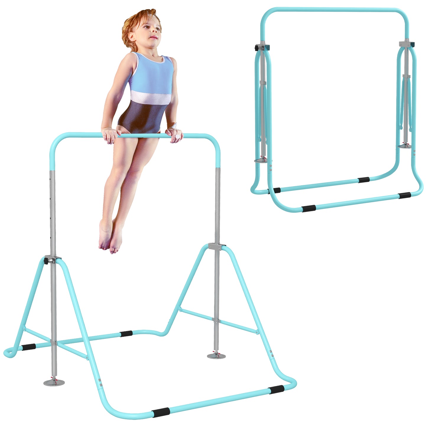 Qaba Folding Gymnastics Bar for Kids with Shock Absorption, Adjustable Gymnastics Horizontal Bar, Gymnastics Kip Bar for Home Use, Green