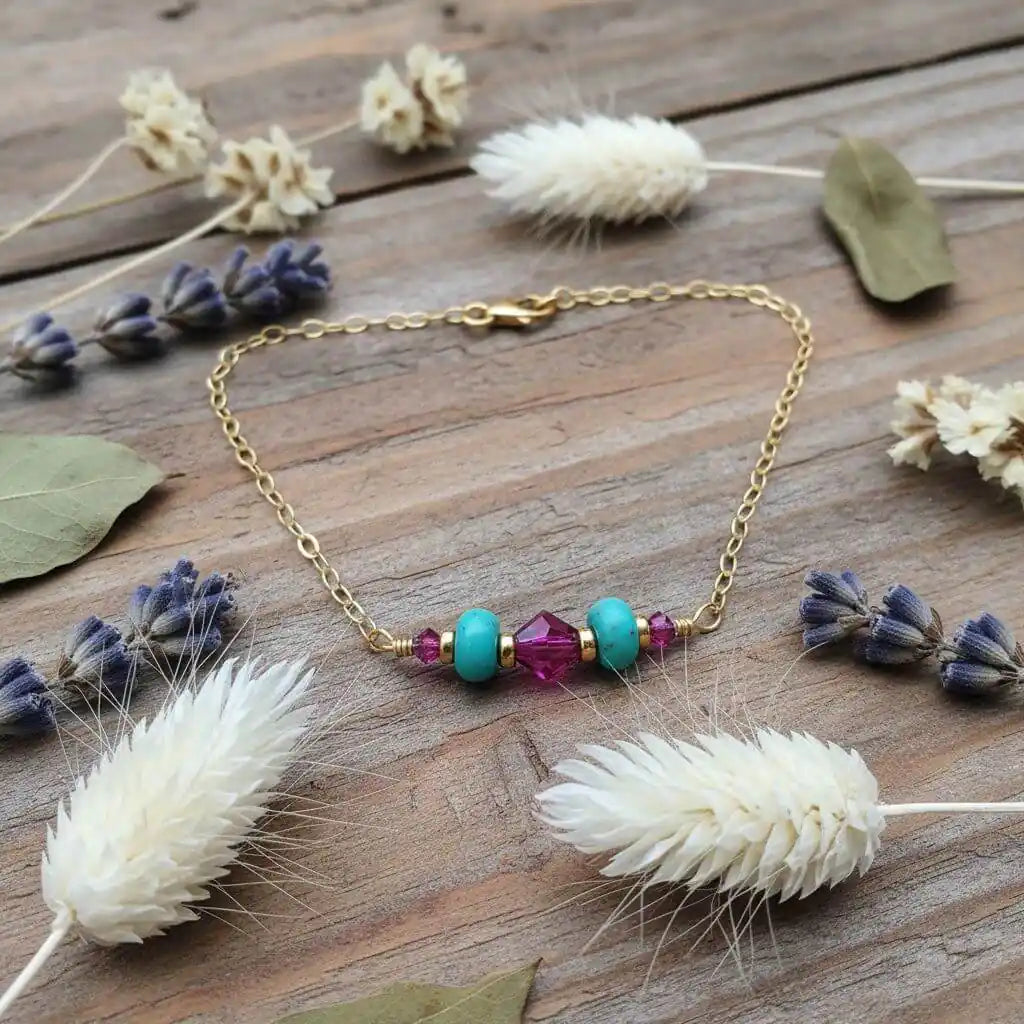 Handmade Gold Filled Pink Turquoise Gemstone Bracelet