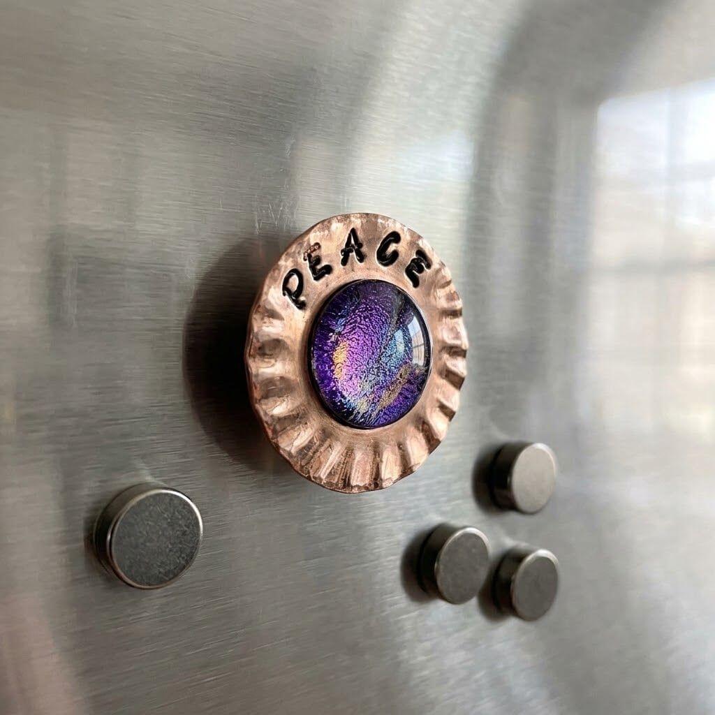 Handmade Stamped Artisan Copper Flower Refrigerator Magnets