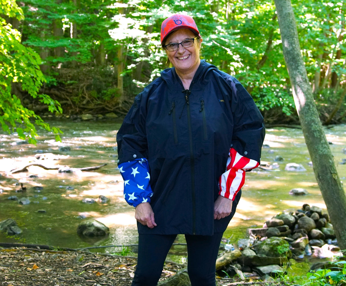 Brella Navy Blue Rain Jacket W/ Stars + Stripes Snap-on Sleeves Unisex