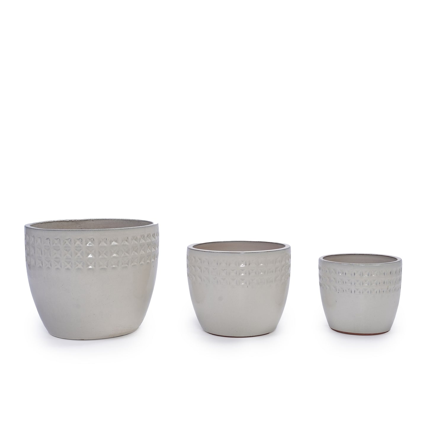 Set of 3 Ceramic Flowerpot, Modern Planter for Patio, Garden, Windowsill - Ancient White