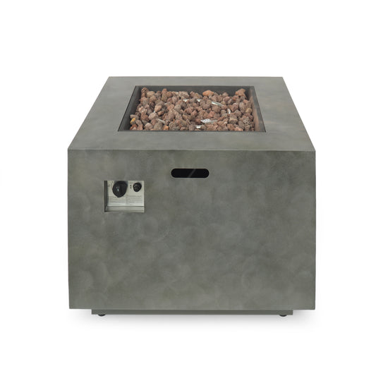 Modern Iron Square Fire Pit with 50,000 BTU Output in Stone Gray Finish